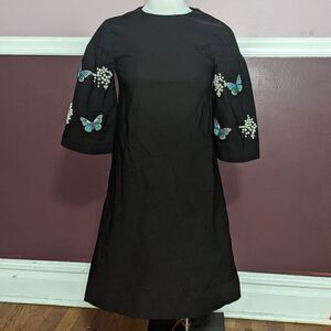 Gem pearl & embroidery work black dress